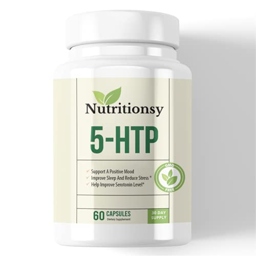 Nutritionsy 5-HTP 200mg Plus Calcium for Mood, Sleep, Anxiety - Boosts Serotonin Production - 99% High Purity – 120 Capsules – Nutrition - Nutritionsy