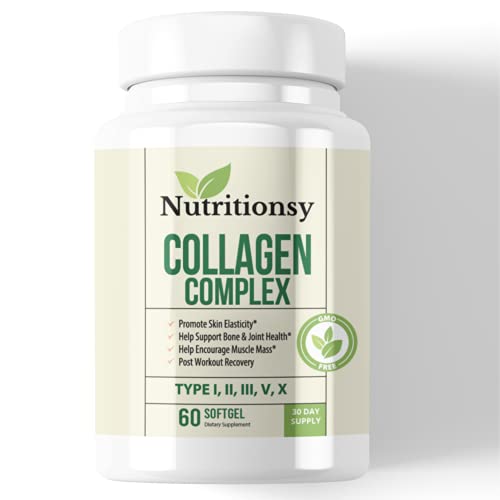 Nutritionsy Premium Collagen (Type I, II, III, V, X) Anti-Aging, Hair, Skin, Nails and Joint Support, 30 Day Supply - Nutritionsy
