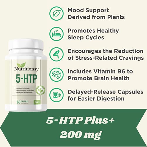 
                  
                    Nutritionsy 5-HTP 200mg Plus Calcium for Mood, Sleep, Anxiety - Boosts Serotonin Production - 99% High Purity – 120 Capsules – Nutrition - Nutritionsy
                  
                
